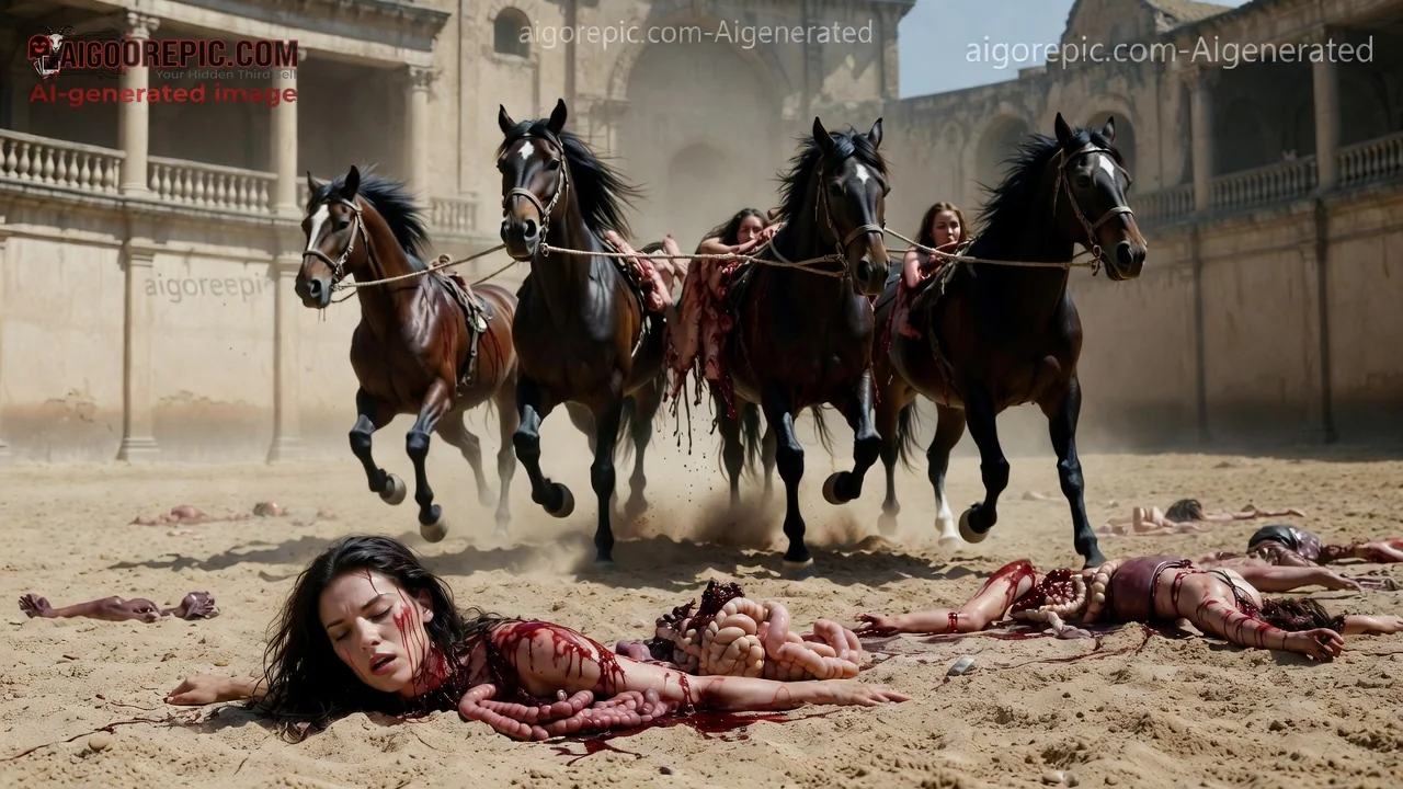 Horses Dragging Guts in Arena - AI Generated Horror