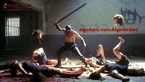 Masked Warrior Amidst Bloody Victims