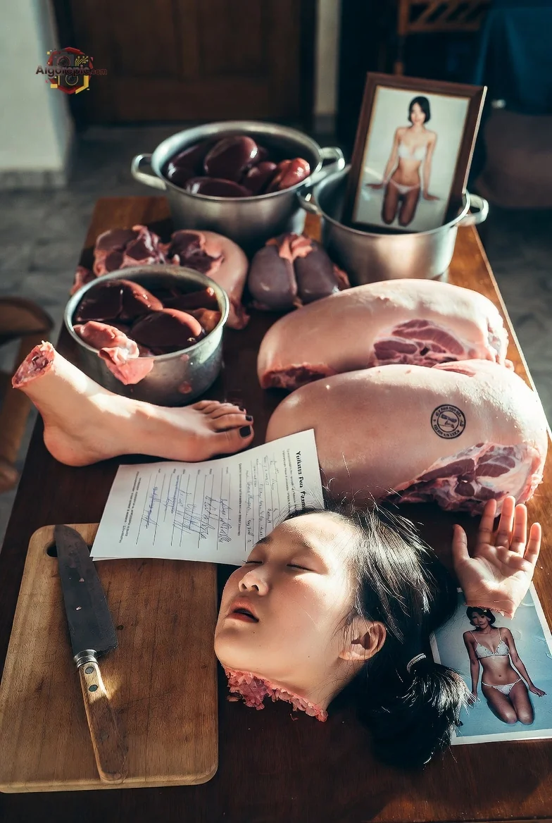 Meat and Documents Display - AI Generated Horror