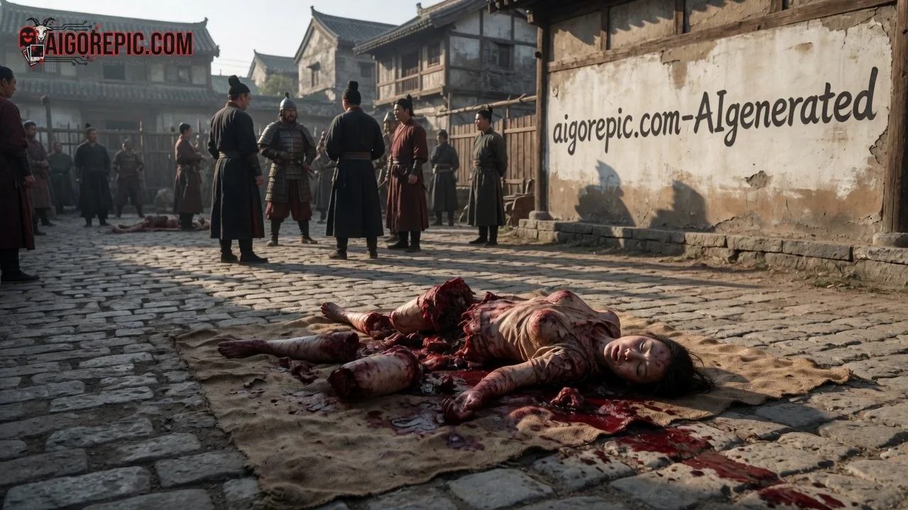 Mutilated Woman in Ancient Street - AI Generated Horror