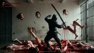 Ninja Amidst Severed Heads