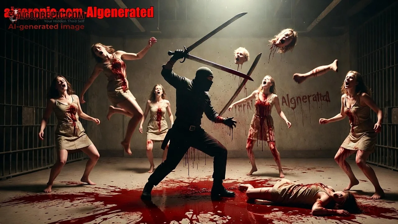 Ninja Warrior Massacring Screaming Women - AI Generated Horror