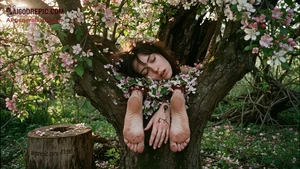 Nude Woman Bound in Blossoming Tree