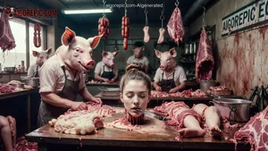 Pig-Headed Butchers Dismember Woman