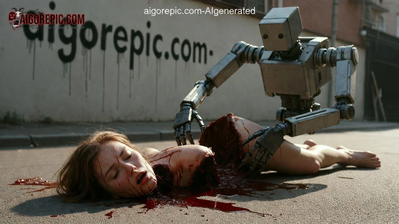 Robot Attacks Woman - AI Generated Horror
