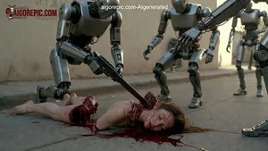 Robots Attack Fallen Woman