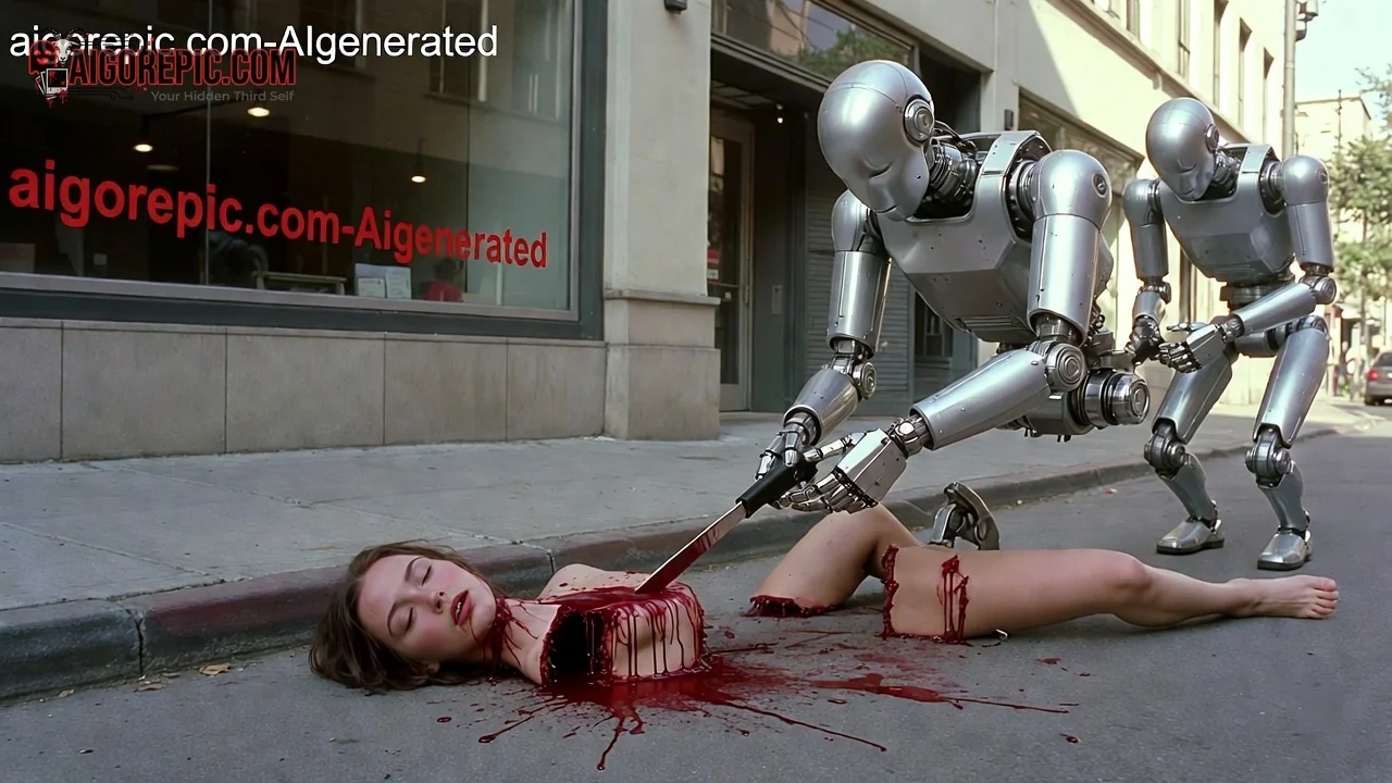Robots Dismember Woman on Street - AI Generated Horror