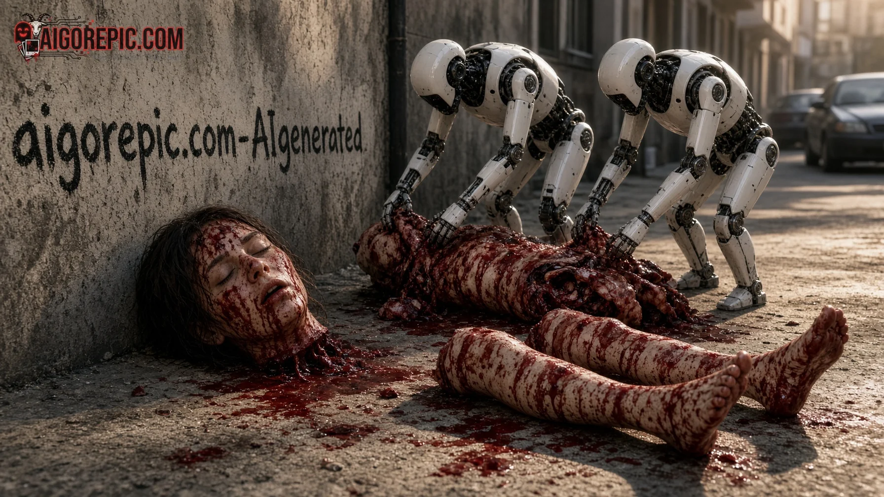 Robots Dismembering Woman - AI Generated Horror