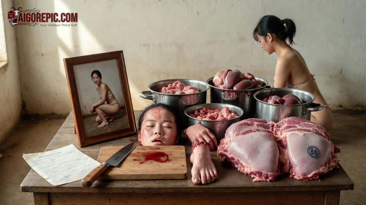 Severed Head Amid Butchered Meat - AI Generated Horror