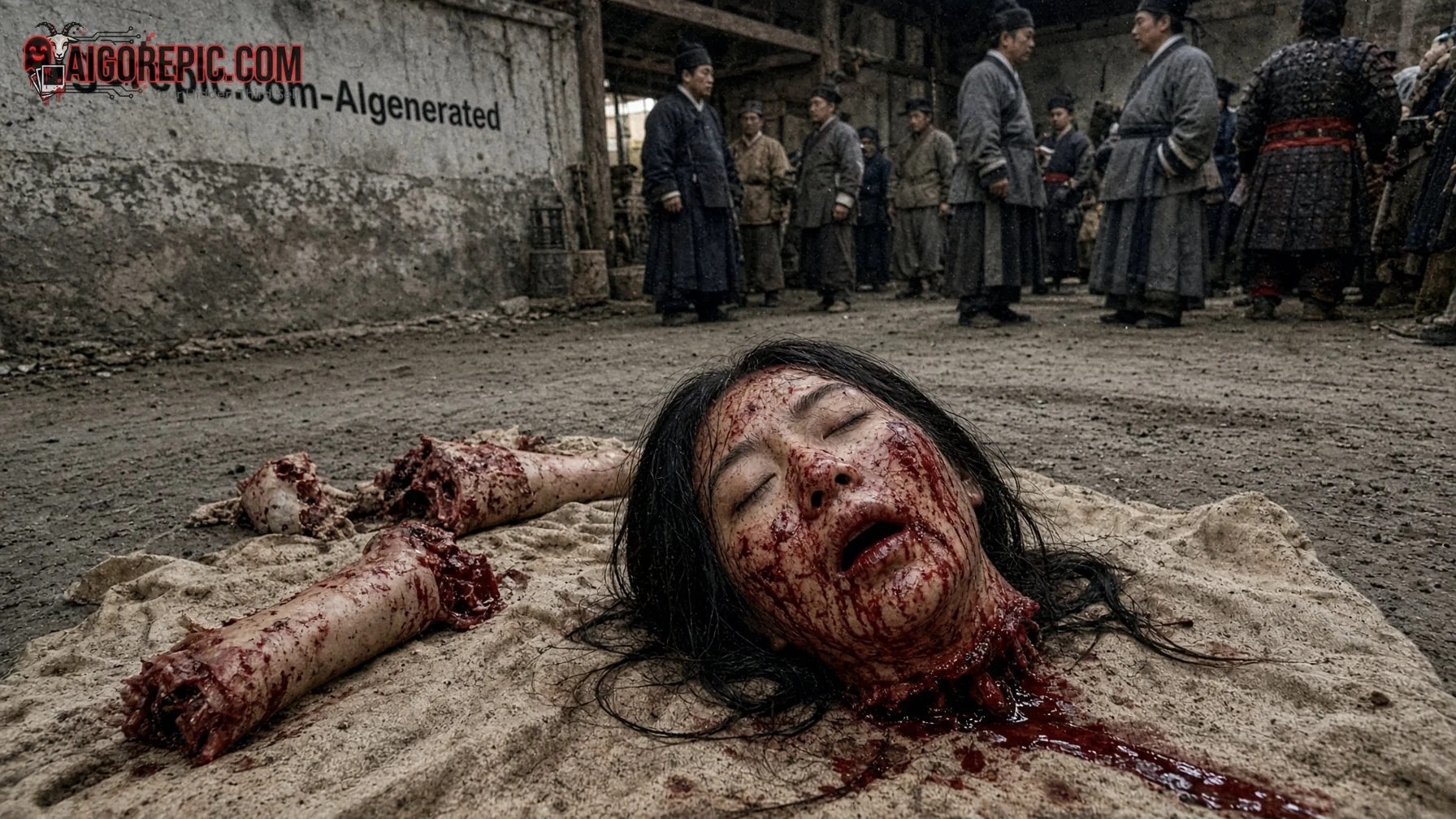 Severed Head in Bloodied Dirt - AI Generated Horror