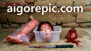 Severed Head in Bloody Container