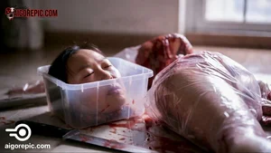 Severed Head in Bloody Container