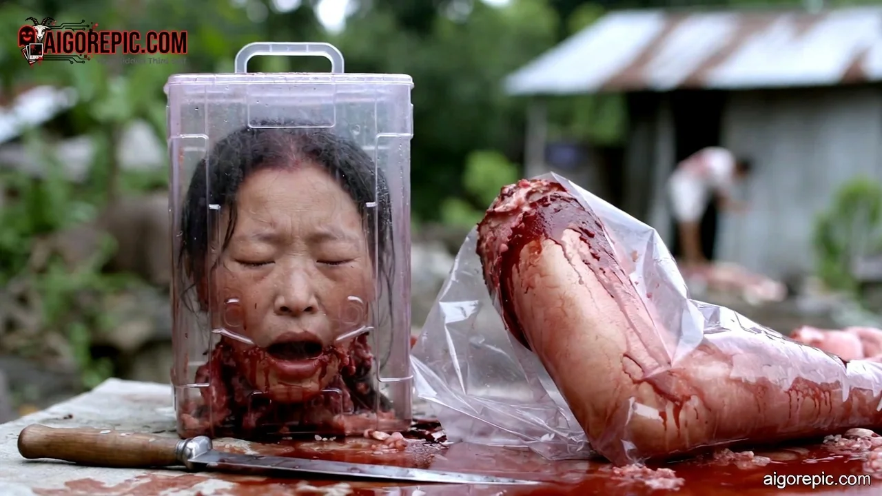 Severed Head in Bloody Container - AI Generated Horror