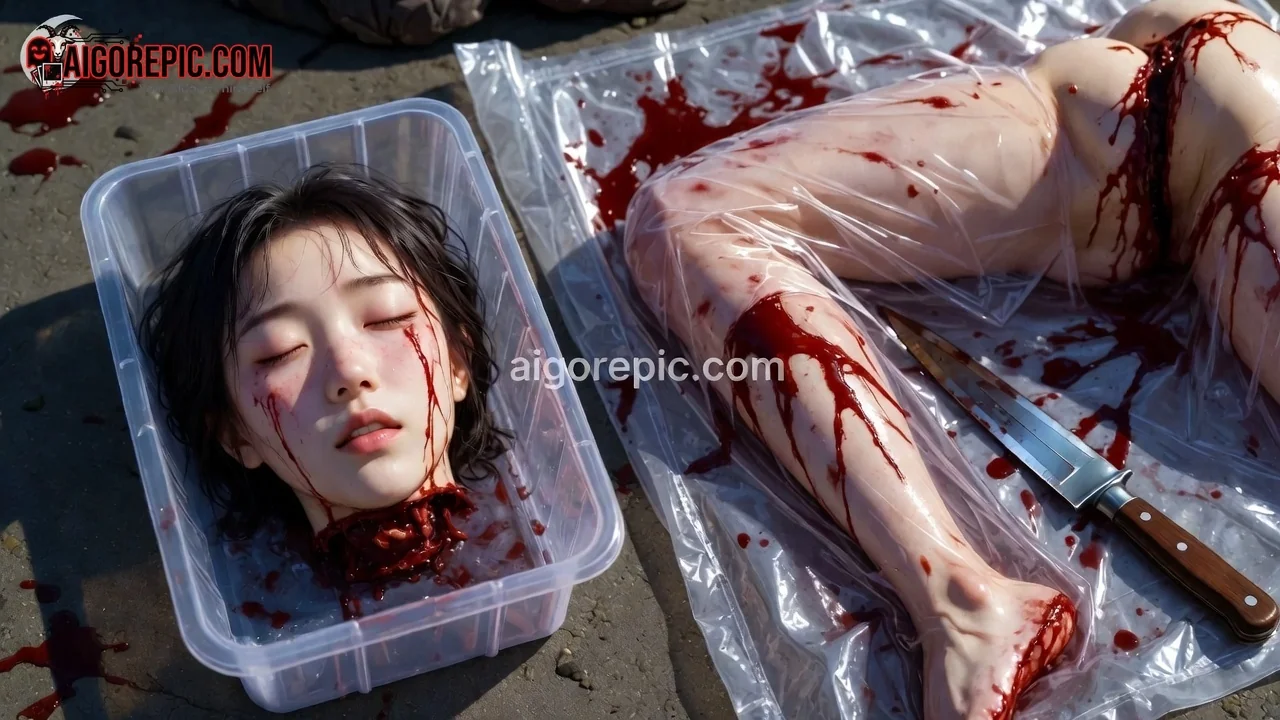 Severed Head in Bloody Plastic Bin - AI Generated Horror