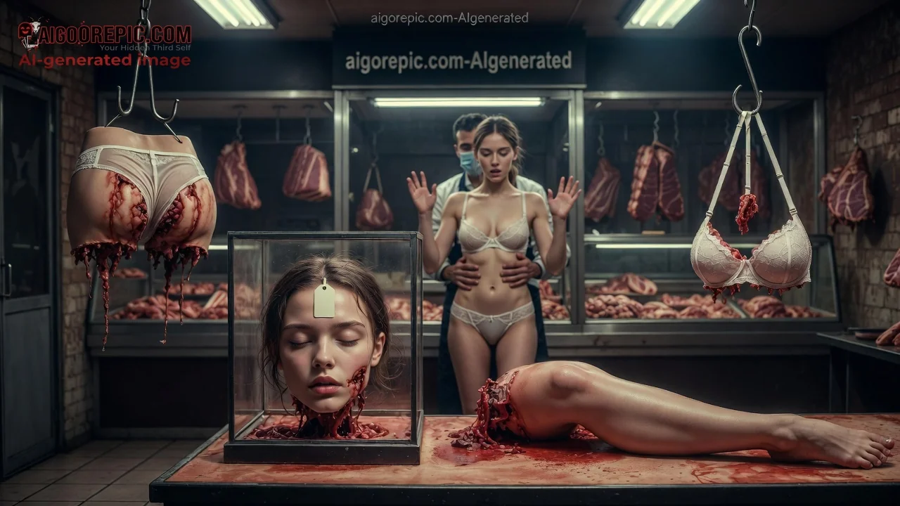 Severed Head in Butcher Shop - AI Generated Horror