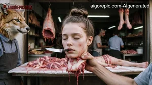 Severed Head in Butcher Shop
