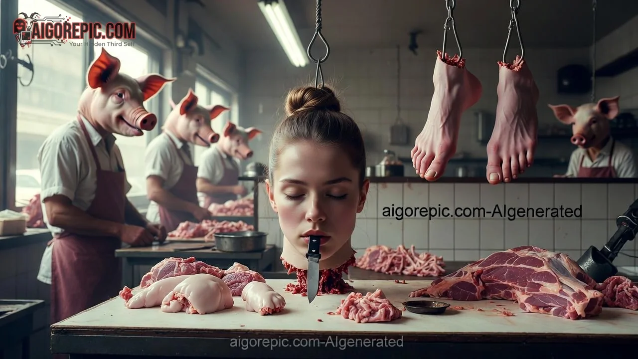 Severed Head in Butcher Shop - AI Generated Horror