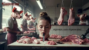 Severed Head in Butcher Shop