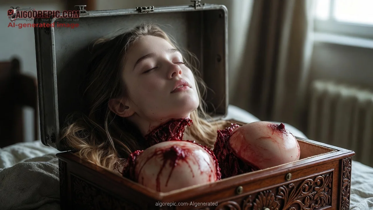 Severed Head in Ornate Box - AI Generated Horror