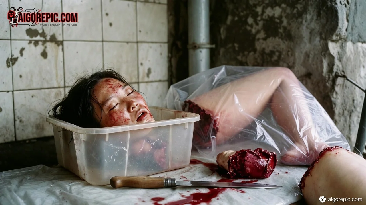 Severed Head in Plastic Tub - AI Generated Horror