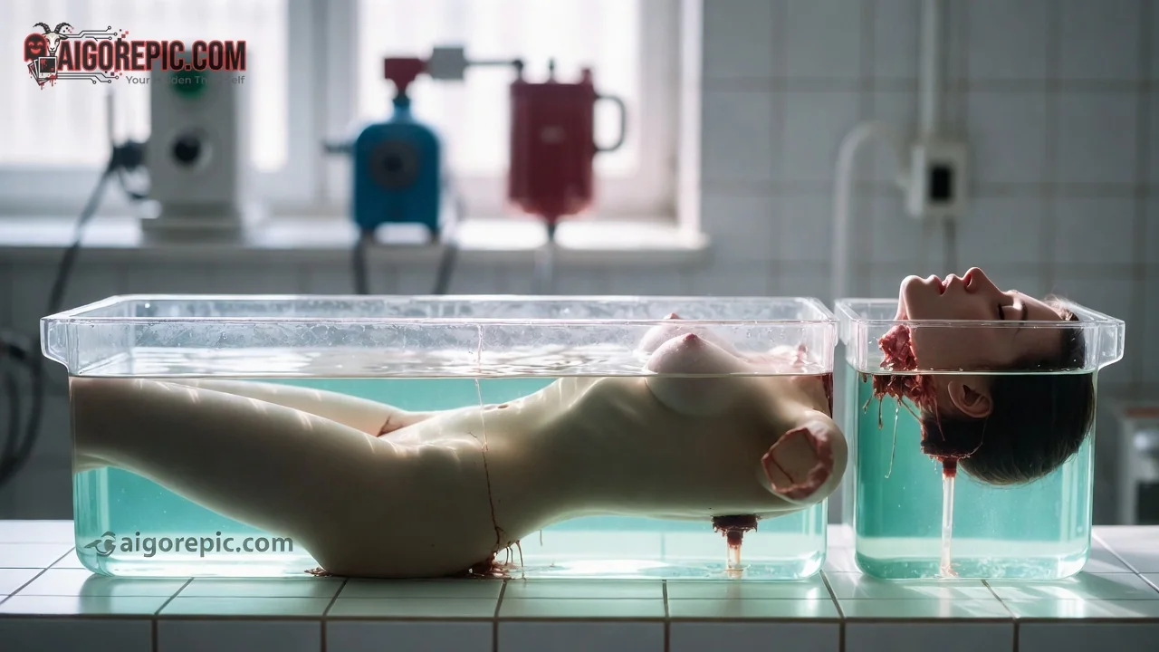 Severed Woman in Lab Tank - AI Generated Horror