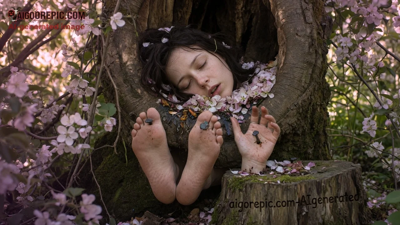 Sleeping Woman in Tree Hollow - AI Generated Horror