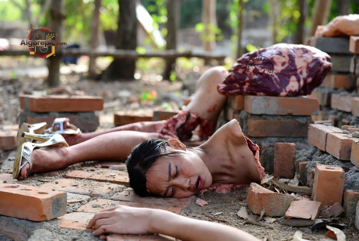 Tragic Scene Amidst Ruins - AI Generated Horror