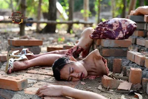 Tragic Scene Amidst Ruins