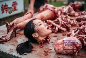 Woman Amidst Butcher Shop