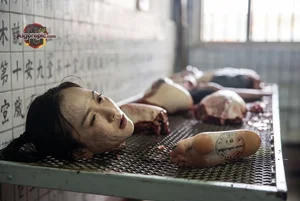 Woman Among Meat Cuts