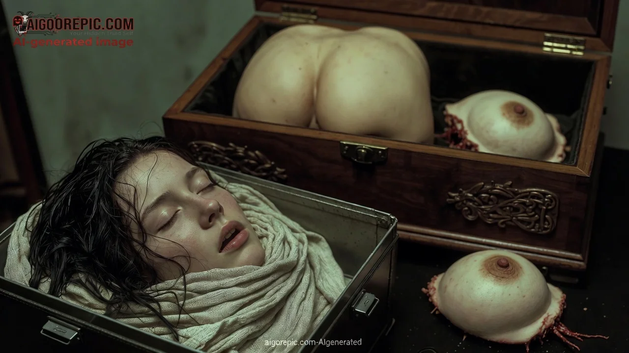 Woman Beside Severed Breasts - AI Generated Horror