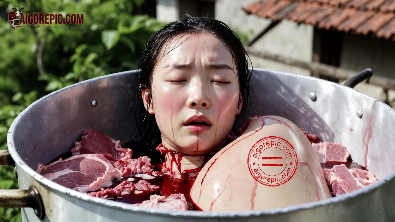 Woman in Bloody Pot - AI Generated Horror