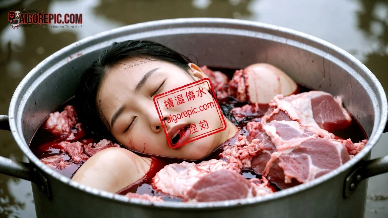 Woman in Bloody Pot - AI Generated Horror