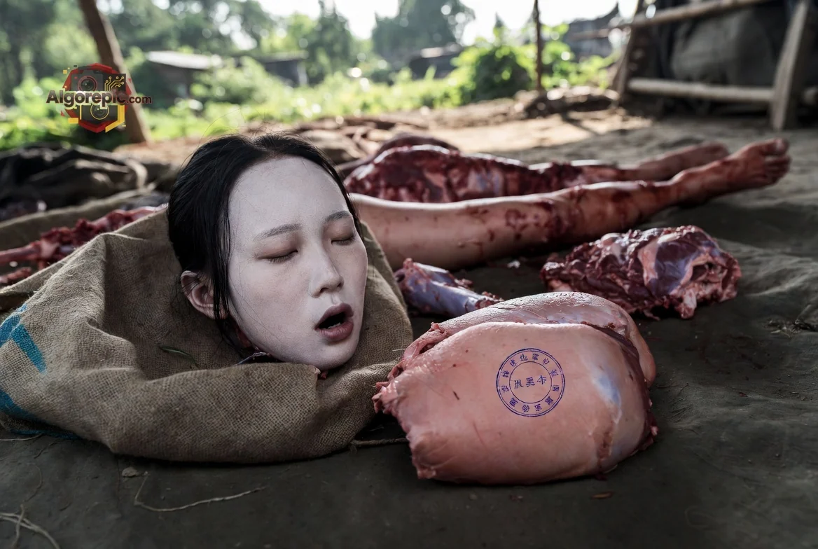 Woman in Butcher Scene - AI Generated Horror