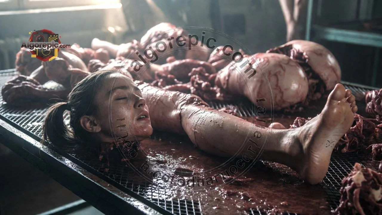 Woman in Butcher Setting - AI Generated Horror