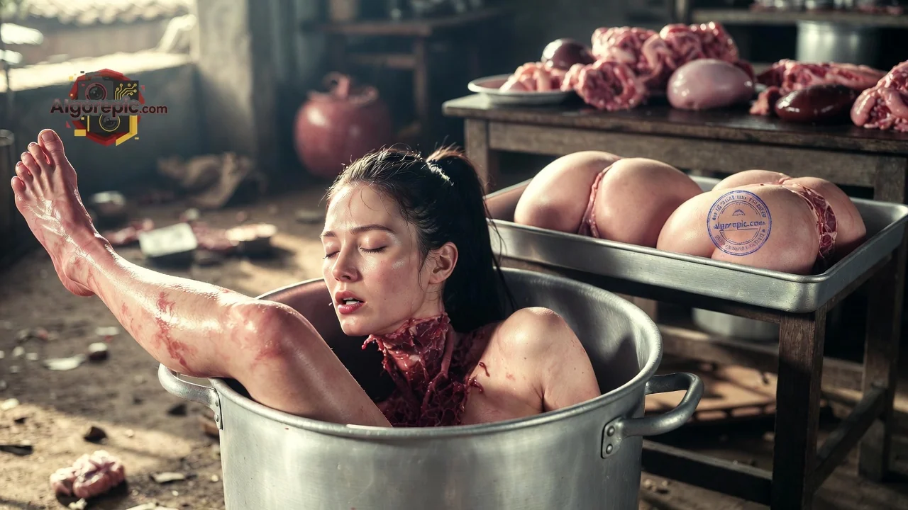 Woman in Butcher Shop - AI Generated Horror