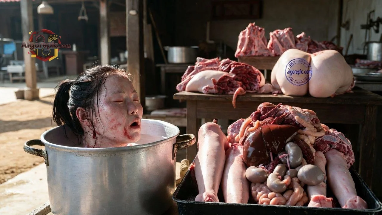 Woman in Butcher Shop - AI Generated Horror