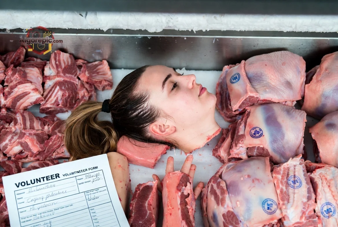 Woman in Meat Display - AI Generated Horror