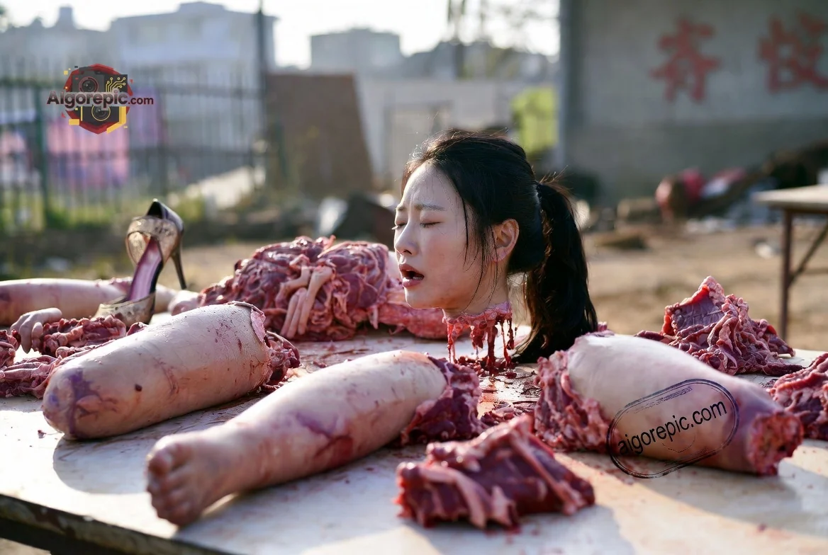 Woman in Meat Display - AI Generated Horror
