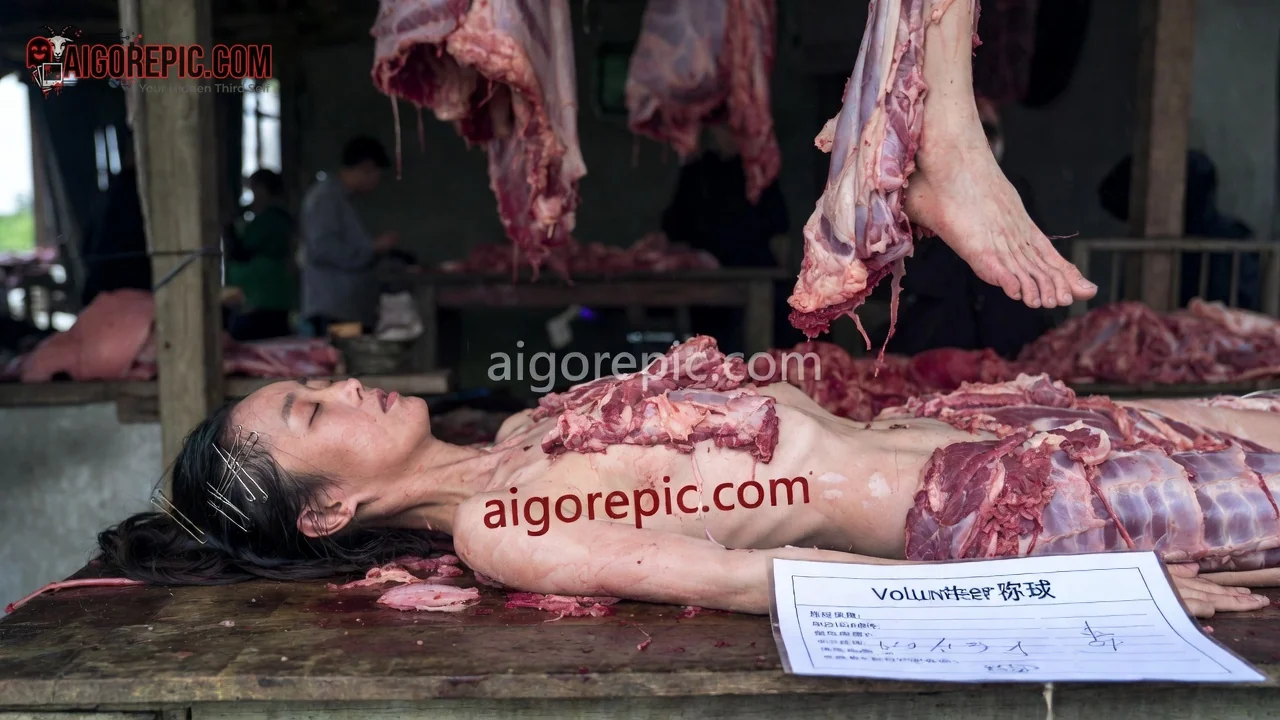 Woman in Meat Market - AI Generated Horror