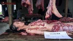 Woman in Meat Market