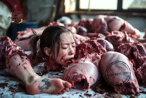 Woman in Meat Pile