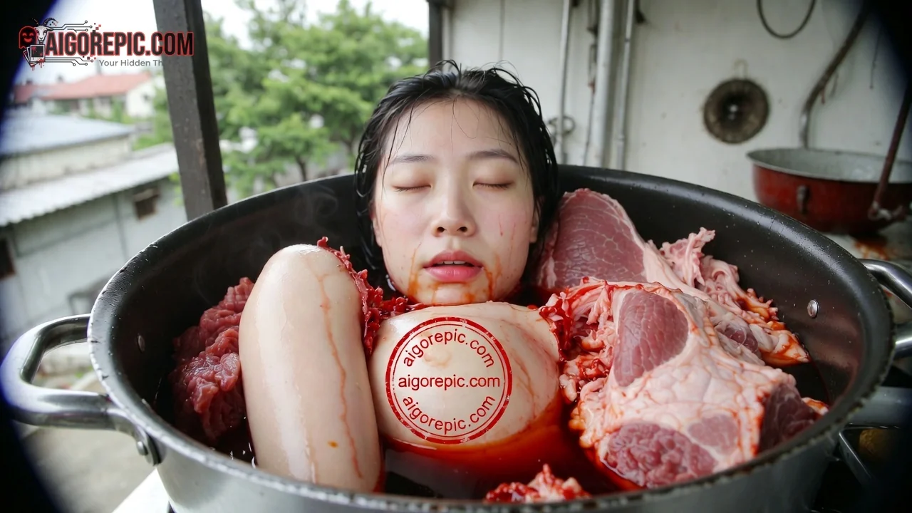 Woman in Meat Pot - AI Generated Horror