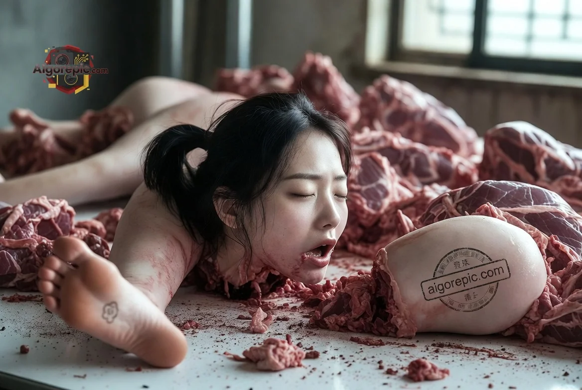 Woman in Meat Surroundings - AI Generated Horror