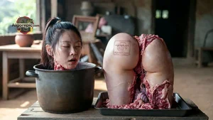 Woman in Pot with Meat
