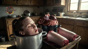 Woman in Pot with Meat