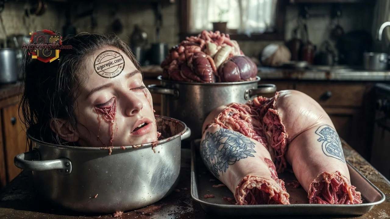 Woman in Pot with Meat - AI Generated Horror