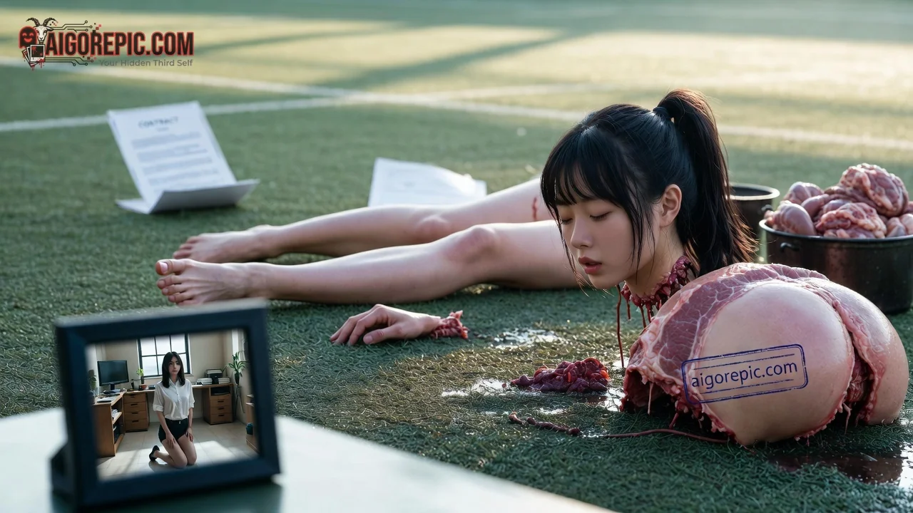 Woman on Field with Meat - AI Generated Horror