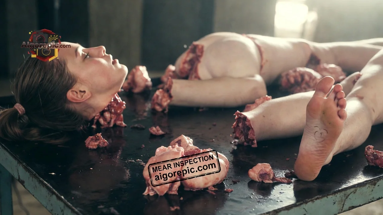 Woman on Meat Table - AI Generated Horror