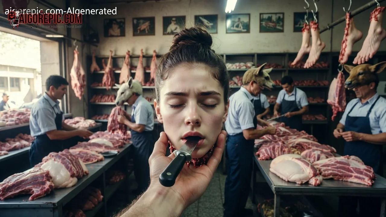 Woman with Knife in Mouth - AI Generated Horror